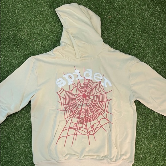 Spider Cream Hoodie with Red Web Design